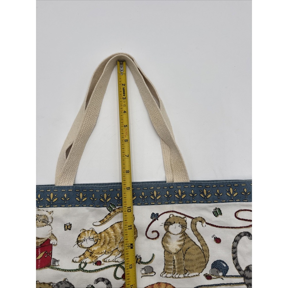 Deb Strain Fun Vintage Cat Large Tote Bag Double Handle Yarn Butterfly Ladybugs - Picture 7 of 11